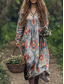 preiswerte Boho Kleider-Damen Maxikleid A Linie Kleid Urlaub Lässig Boho Ausgehen Strand Lässiger Schnitt Blumen Grafik Paisley-Muster Langarm V Ausschnitt Rote Blau Grün Grau Sommer Frühling