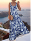 preiswerte Blumenkleider-Damen Maxikleid A Linie Kleid Schulterfreies Kleid Urlaub Lässig Boho Party Normale Passform Blumen Grafik Ärmellos Quadrathals Blau Sommer Frühling
