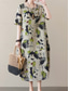 cheap Print Cotton &amp; Linen Dresses-Women&#039;s Maxi Dress Summer Dress Casual Daily Regular Fit Graphic Short Sleeve Crew Neck Gray Summer