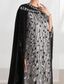 cheap Floor Length-Cape Dress A-Line Mother of the Bride Dress Elegant Crew Neck Crystals Floor Length Long Sleeve with Embroidery Lace 2025