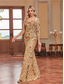 ieftine albastru-Rochii de Quinceanera sirenă  trompetă Rochie elegantă Nuntă formală Lungime la podea Mâneci lungi Decolteu în formă de inimă Cu mărgele cu paiete