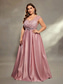 cheap PINK-A-Line Evening Gown Elegant Dress Formal Wedding Floor Length Sleeveless V Neck Satin V Back with Pleats