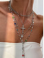 billiga Kvinnors halsband-Damhalsband med flerskiktat korshänge i guld och silver, satt med flerfärgade pärlor - moderna religiösa smycken för vardagsbruk, avslappnade utflykter och speciella tillfällen