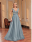 cheap BLUE-A-Line Quinceanera Dresses Elegant Dress Formal Wedding Floor Length Sleeveless V Neck Tulle V Back with Sequin