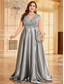 cheap CHAMPAGNE-A-Line Plus Size Dresses Elegant Curve Dress Formal Wedding Floor Length Short Sleeve V Neck Satin Backless with Pleats 2025