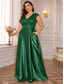 cheap CHAMPAGNE-A-Line Plus Size Dresses Elegant Curve Dress Formal Wedding Floor Length Short Sleeve V Neck Satin Backless with Pleats 2025