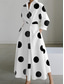 cheap Stripe&amp;Geometric Dress-Women&#039;s Maxi Dress A Line Dress Casual Outdoor Going out Standard Fit Polka Dot Long Sleeve Turndown White+Black Black White Summer