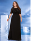 voordelige Zwart-A-Lijn Plus Size Jurken Elegante Curve Jurk Formele Bruiloft Vloerlengte Halve Mouw Rundhals Chiffon met Beading 2025