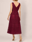 cheap Tea Length-A-Line Mother of the Bride Dress Elegant Simple Minimalist V Neck Floor Length Lace Tulle Sleeveless with Ribbon Embroidered Appliques