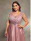 cheap PINK-A-Line Evening Gown Elegant Dress Formal Wedding Floor Length Sleeveless V Neck Satin V Back with Pleats