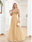 preiswerte Semi-formal / Cocktail-A-Linie Quinceanera Kleider Elegantes Kleid Formal Hochzeit Bodenlänge Halbe Ärmel V-Ausschnitt Tüll mit Pailletten