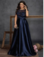 cheap BLUE-A-Line Plus Size Dresses Elegant Curve Dress Formal Wedding Floor Length Sleeveless Crew Neck Satin with Pleats 2025