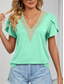 cheap Plain tee-Women&#039;s T Shirt Plain Fashion Stylish Classic Short Sleeve V Neck Regular Tops Daily Weekend Patchwork Light Green Blue Green Gray Summer Spring