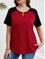 cheap Plus Size T Shirts-Women&#039;s Plus Size Tops T Shirt Solid Color Patchwork Short Sleeve V Neck Casual Daily Polyester Summer Spring Red Blue