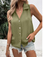 voordelige Effen Tanktop-Dames Hemdje Tanktop Effen Kleur Dagelijks Stijlvol Casual Mouwloos Overhemdkraag Normale tops Dagelijks Knop Zwart Wit Wijn blauw Groen Zomer