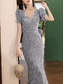 cheap GREY-Mermaid / Trumpet Quinceanera Dresses Elegant Dress Formal Wedding Floor Length Short Sleeve V Neck Polyester with Sequin 2025