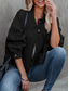 abordables Chaquetas camiseras-Mujer Chaqueta casual Cómodo Transpirable Bolsillo Botones Casual Plano Vacaciones Calle Casual Ropa Cotidiana Botonadura Simple Corto Cuello Vuelto Ajuste regular Manga Larga Ropa de calle Negro