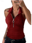 tanie Zwykły zbiornik-Damskie Top z ramiączkami Zamek Jednokolorowe Nowoczesny Codzienny Bez rękawów Kołnierzyk koszuli Zwykłe topy Codzienny Niebieski Czarny Wino Brązowy Zielony Lato