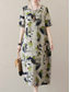cheap Print Cotton &amp; Linen Dresses-Women&#039;s Maxi Dress Summer Dress Casual Daily Regular Fit Graphic Short Sleeve Crew Neck Gray Summer