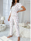 cheap Women&#039;s Sleep Tops &amp; Bottoms-Women&#039;s Pajama Set Casual Comfort Cherry Elastic Waist Shirt Pant Home Daily Short Sleeve V Neck White Summer Spring Fall Regular Fit