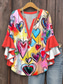 cheap Art&amp;Design Tops-Women&#039;s Blouse V Neck Heart Graphic Bohemia Vintage Daily 3/4 Length Sleeve Regular Tops Daily Holiday Print Red Blue Purple Green Summer Spring Fall
