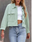 abordables Chaquetas camiseras-Mujer Chaqueta casual Cómodo Transpirable Bolsillo Botones Casual Plano Vacaciones Calle Casual Ropa Cotidiana Botonadura Simple Corto Cuello Vuelto Ajuste regular Manga Larga Ropa de calle Negro