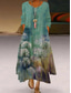 cheap Floral Dress-Women&#039;s Maxi Dress A Line Dress Casual Outdoor Going out Regular Fit Floral Graphic Long Sleeve V Neck Royal Blue Blue Green Khaki Fall