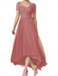 baratos Comprimento do tornozelo-Linha A Assimétrico Vestido de festa Vestido Coquetel Vestido de convidada de casamento Vestido Para Mãe dos Noivos Manga Curta Decote V Elegante Formal Convidado do casamento Noite Formal Chiffon com