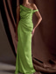 cheap BLUE-Blue Mermaid / Trumpet Evening Gown Elegant Dress Formal Semi Formal Wedding Floor Length Sleeveless One Shoulder Off Shoulder Satin with Drapes 2025