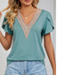cheap Plain tee-Women&#039;s T Shirt Plain Fashion Stylish Classic Short Sleeve V Neck Regular Tops Daily Weekend Patchwork Light Green Blue Green Gray Summer Spring