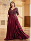 billiga RÖD-A-Linje Plus Size Klänningar Elegant Curve Klänning Formell Bröllop Golvlängd Halvärm V-Uttag Polyester med Fållar 2025