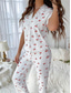billige Søvnoverdeler og -nederdeler for kvinner-Dame Pyjamas Sett Fritid Komfort Blomstret Sommerfugl Lapper Elastisk midje Skjorte Bukse Hjem Daglig Kortermet V-hals Lys Rosa Hvit Rosa Rød Sommer Vår Normal