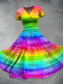 abordables Robes Rayés et Géométriques-Femmes Robe Midi Robe trapèze Robe d&#039;été Robe ajustée et évasée Fête Occasionnel Quotidien Fête Coupe régulière Graphique Géométrique Bloc de Couleur Manche Courte Col en V Noir Violet Vert Été