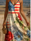 ieftine Rochie de Ziua Independenței-Rochie Maxi Patriaotică pentru Ziua Independenței a Femeilor a Patru Iulie Rochie A Line Rochie Slip Vacanță Casual Sărbătoare Grafică Drapel American Fără Mâneci V Gât Curea Spaghete Galben Deschis