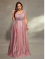cheap PINK-A-Line Evening Gown Elegant Dress Formal Wedding Floor Length Sleeveless V Neck Satin V Back with Pleats