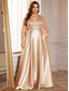 cheap CHAMPAGNE-A-Line Plus Size Dresses Elegant Curve Dress Formal Wedding Floor Length Short Sleeve V Neck Satin Backless with Pleats 2025