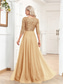 preiswerte Semi-formal / Cocktail-A-Linie Quinceanera Kleider Elegantes Kleid Formal Hochzeit Bodenlänge Halbe Ärmel V-Ausschnitt Tüll mit Pailletten