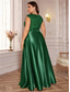 cheap CHAMPAGNE-A-Line Plus Size Dresses Elegant Curve Dress Formal Wedding Floor Length Short Sleeve V Neck Satin Backless with Pleats 2025