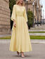 cheap Floor Length-Beach Wedding A-Line Mother of the Bride Dress Formal Wedding Guest Elegant Bateau Neck Ankle Length Chiffon 3/4 Length Sleeve with Beading Sequin 2025 free custom size