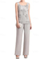 abordables Costumes-pantalons pour maman-Ensemble pantalon combinaison 3 pièces robe de mariée invité au mariage longueur de sol robe mère de la mariée sans manches manches longues décolleté bateau élégante vintage simple formelle invité au