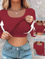 cheap Plain tee-Women&#039;s Shirt Solid Color Stylish Casual Long Sleeve Crew Neck Regular Tops Daily Black Red Green Khaki Gray Summer Spring