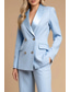 cheap Mom&#039;s Pant Suits-Blue Two Piece Pantsuit Mother of the Bride Wedding Elegant Vintage Minimalist Lapel Floor Length Stretch Fabric Long Sleeve with Buttons 2025