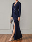 preiswerte Smokingkleider-Damen Smokingkleid Schlauchkleid Formell Hochzeitsgast Satin Krepp Elegant Einfach Langarm Knöchellänge Gespaltener Oberschenkel Gekerbtes Revers Doppelreihig
