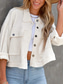abordables Chaquetas camiseras-Mujer Chaqueta casual Cómodo Transpirable Bolsillo Botones Casual Plano Vacaciones Calle Casual Ropa Cotidiana Botonadura Simple Corto Cuello Vuelto Ajuste regular Manga Larga Ropa de calle Negro