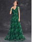 tanie Półformalny / Koktajl-Suknie Quinceanera A-Line Elegancka Suknia Formalna Ślubna Długość do Podłogi Bez Rękawów Dekolt w Kształcie V Chiffon z Kwiatowym Wzorem