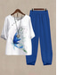 cheap Women&#039;s Blouse Suits-Women&#039;s Basic Shirt Pants Sets Half Sleeve Round Neck Graphic Butterfly Abstract Print Holiday Weekend Red Blue Dusty Blue Summer Regular Fit