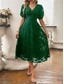 cheap Plain Dress-Women&#039;s Midi Dress A Line Dress Vacation Casual Boho Outdoor Going out Beach Loose Fit Solid Color Long Sleeve V Neck Black Red Blue Brown Summer Spring