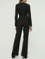 cheap Mom&#039;s Jumpsuits-Black and White Jumpsuit / Pantsuit Mother of the Bride Jumpsuit Elegant Simple Minimalist V Neck Lapel Binding Floor Length Crepe Stretch Fabric Covered Buttons Long Sleeve with Color Block