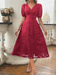cheap Plain Dress-Women&#039;s Midi Dress A Line Dress Vacation Casual Boho Outdoor Going out Beach Loose Fit Solid Color Long Sleeve V Neck Black Red Blue Brown Summer Spring