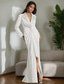 cheap Floor Length-Tuxedo Dress Mother of the Bride Dress Elegant Blazer Dress Simple Minimalist V Neck Satin Lapel Floor Length Crepe Stretch Fabric Long Sleeve with Twist Detail